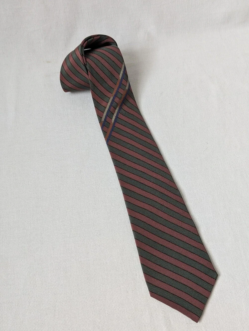 Vintage Chloe Dark Brown & Green Striped 100% Silk Tie Spain